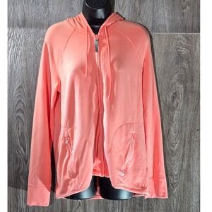 Talbots Women's Coral Pink Zip Up Hooded Jacket Size M Cotton Blend Casual